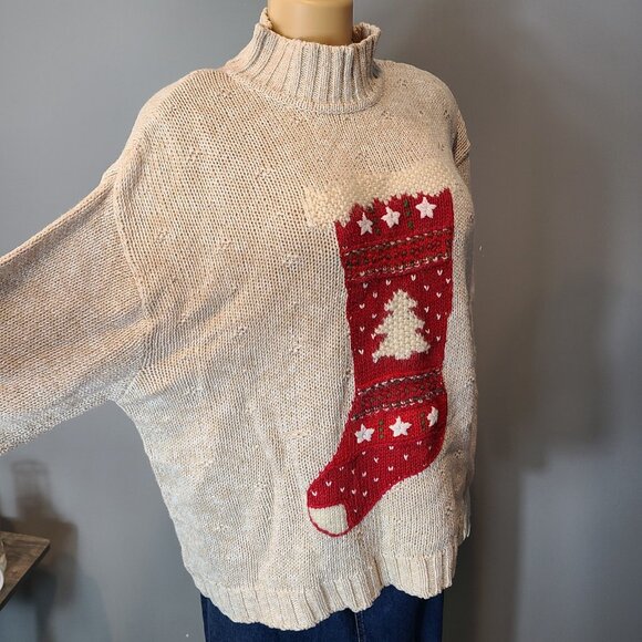 Vintage Liz Claiborne Sweater Womens Size XL 90s Christmas Stocking Holiday Ski - Picture 5 of 11